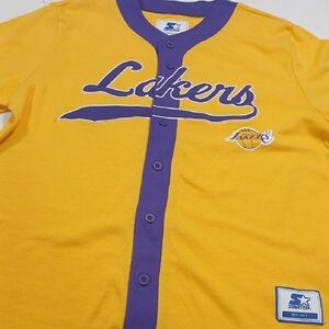 Starter Lakers Yellow Button-Up Shirt, large size, new with tags